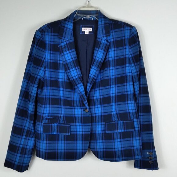 merona Jackets & Blazers - Merona Vibrant Eye Catching Electric  Blue & Black Wool Blend Plaid Blazer Sz 16
